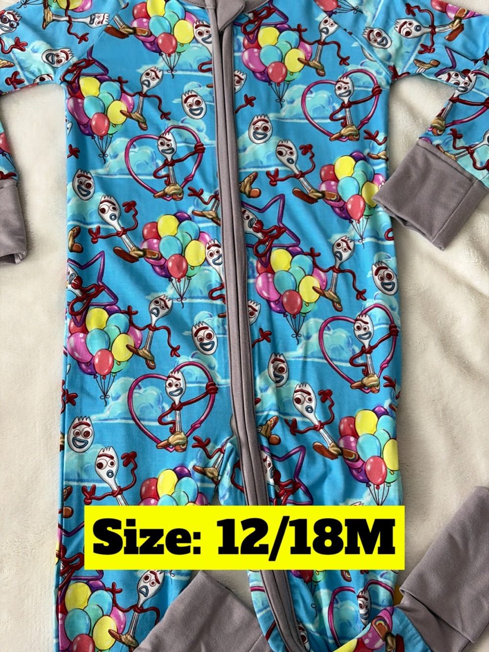 Blue Balloon Forky Baby Footed Romper bamboo